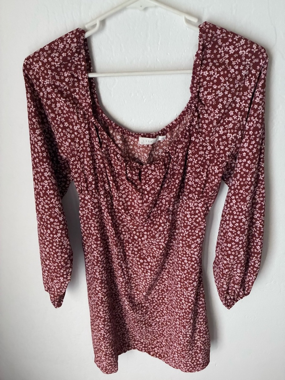 Lush Rust Floral Blouse with Light Pink Print - Picture 2 of 6